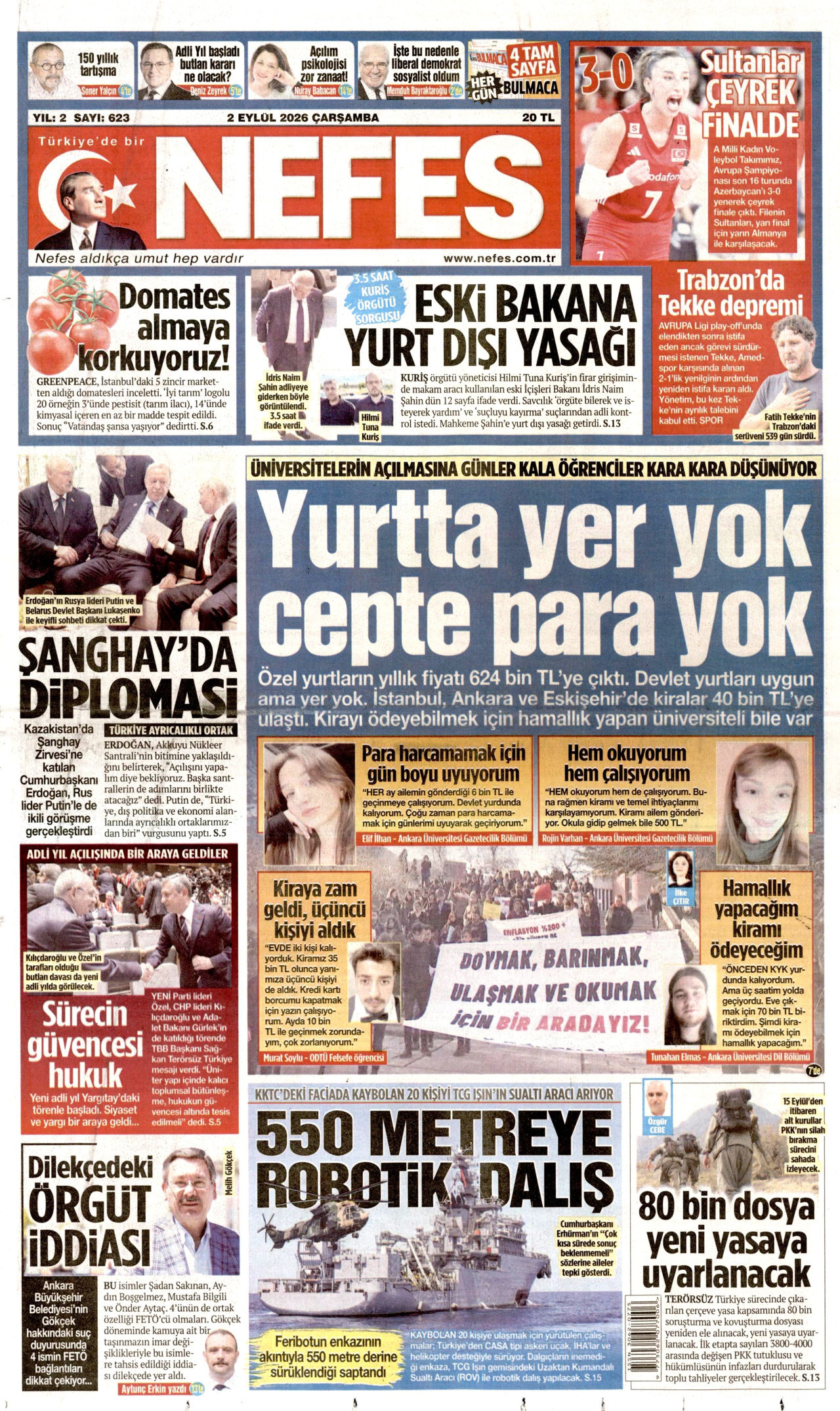 NEFES 2 Eylül 2026 Gazete Manşeti Büyük
