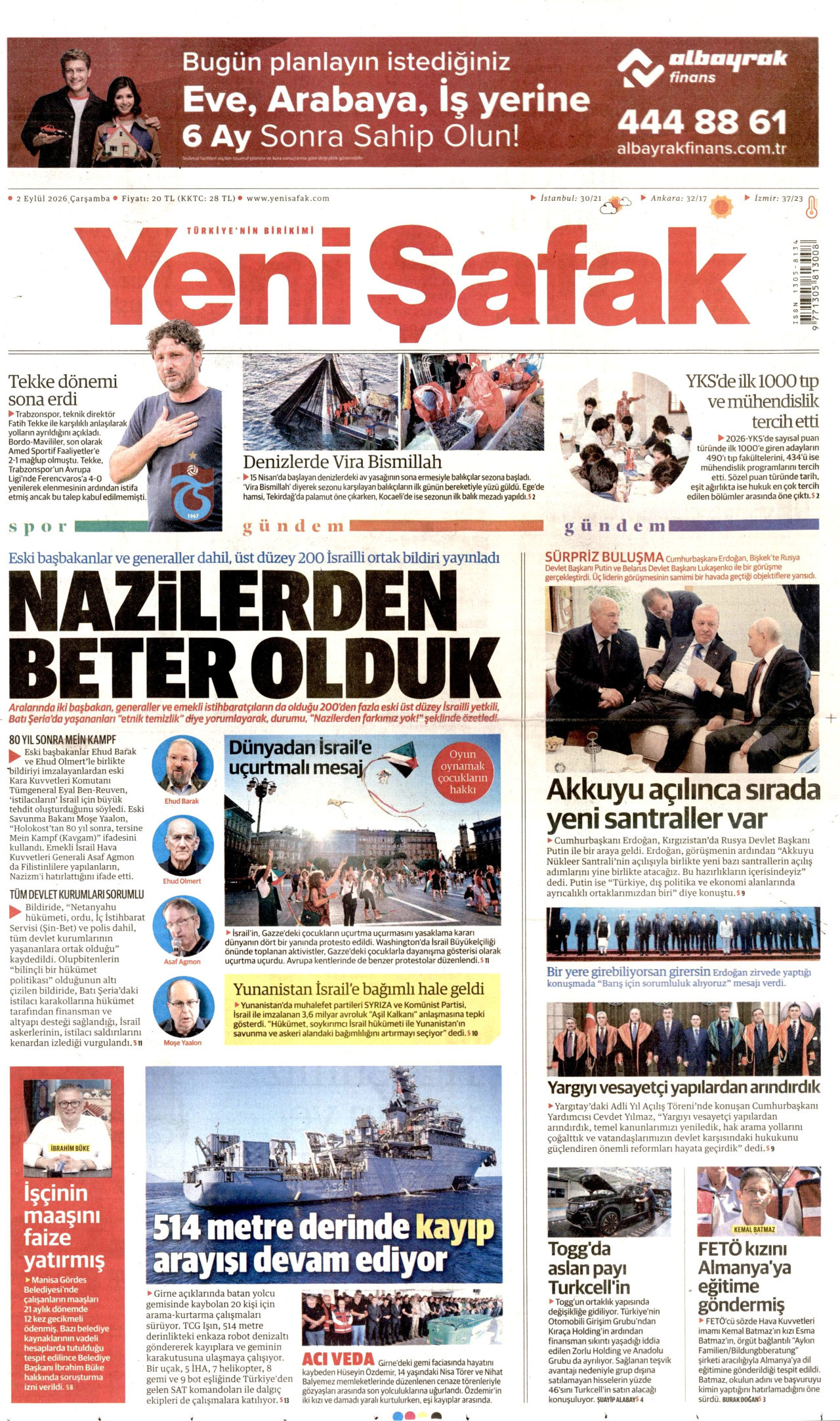 YENİ ŞAFAK 2 Eylül 2026 Gazete Manşeti Büyük