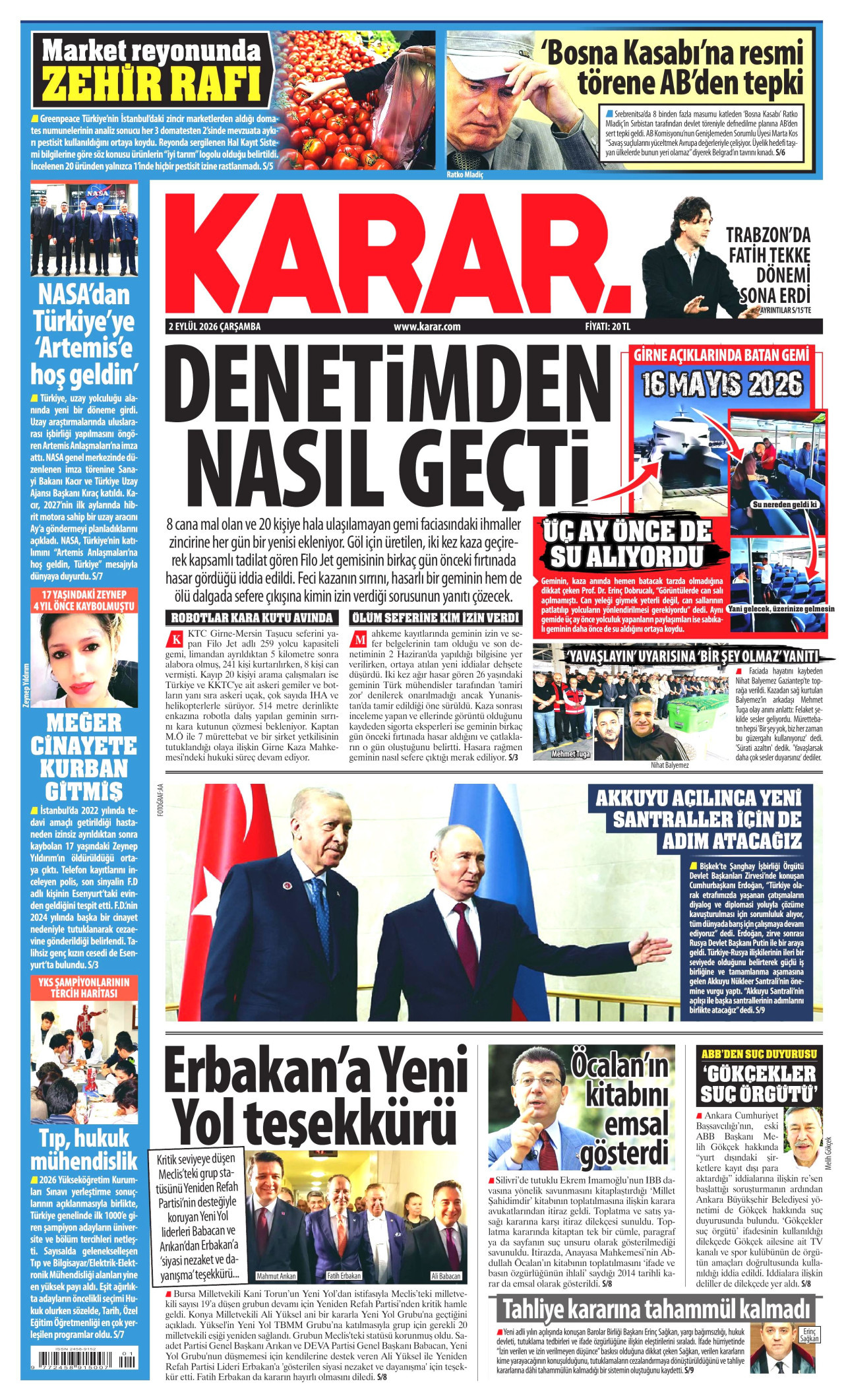 KARAR 2 Eylül 2026 Gazete Manşeti Büyük