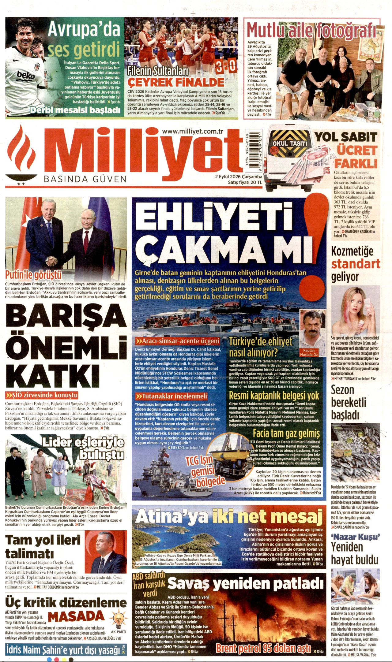 MİLLİYET 2 Eylül 2026 Gazete Manşeti Büyük