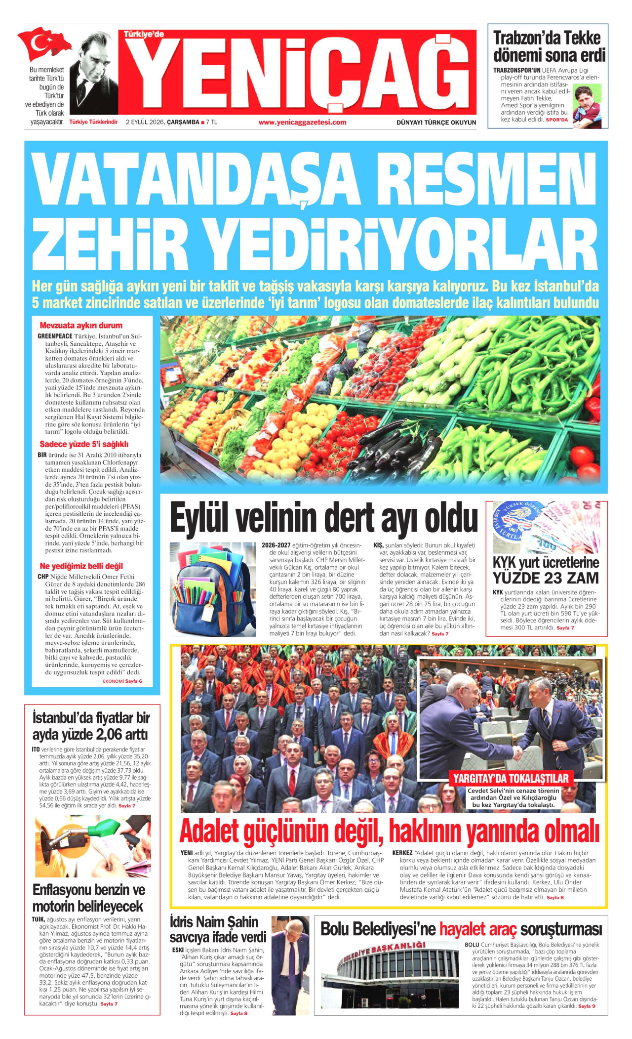YENİÇAĞ 2 Eylül 2026 Gazete Manşeti Büyük
