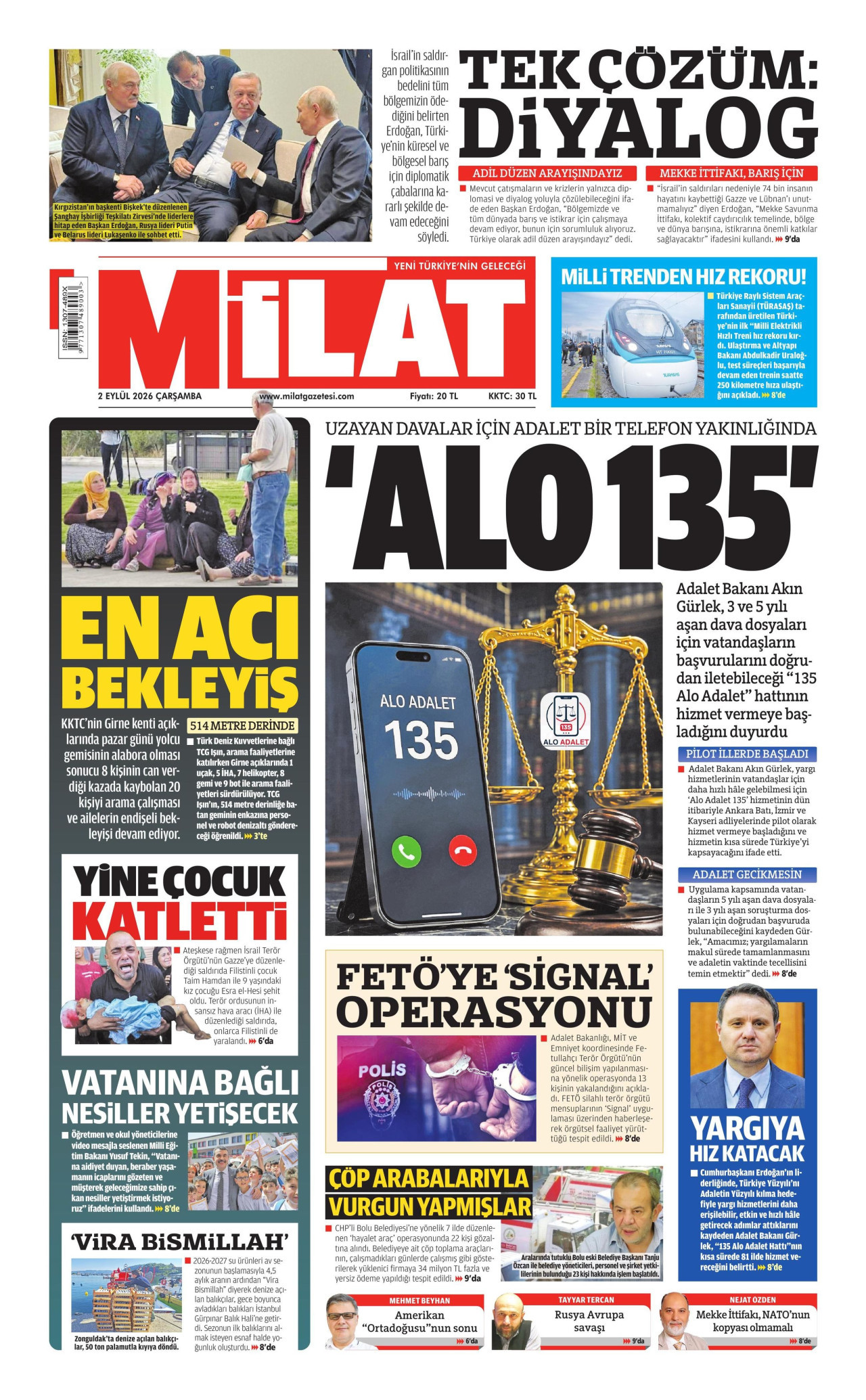 MİLAT 2 Eylül 2026 Gazete Manşeti Büyük