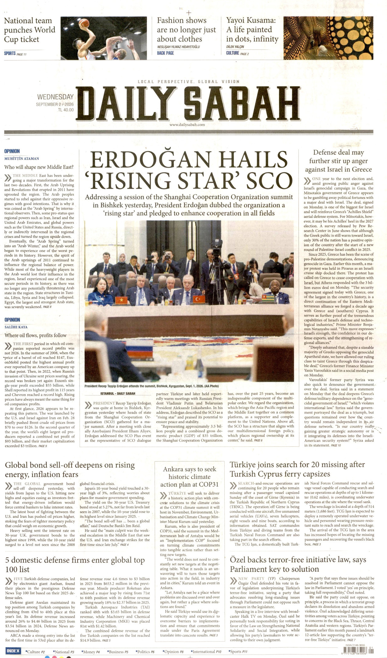 DAİLY SABAH 2 Eylül 2026 Gazete Manşeti Büyük