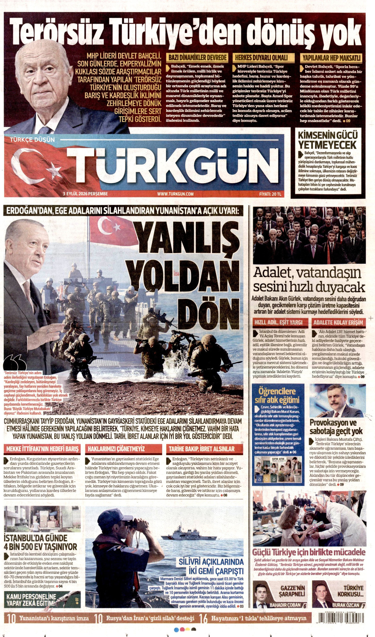 TÜRKGÜN 3 Eylül 2026 Gazete Manşeti Büyük